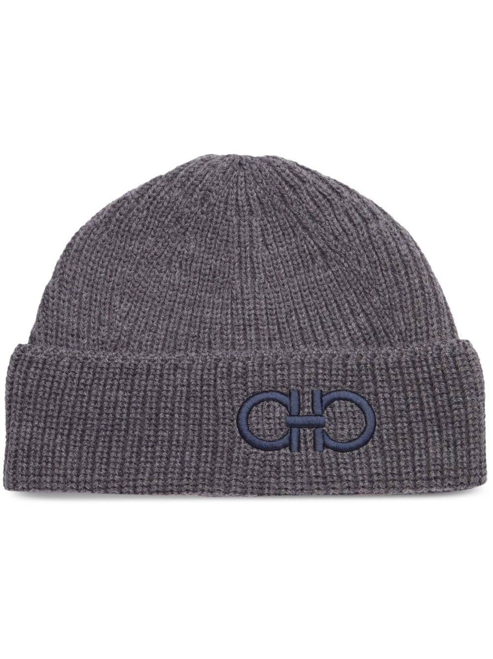 embroidered-logo knit wool beanie