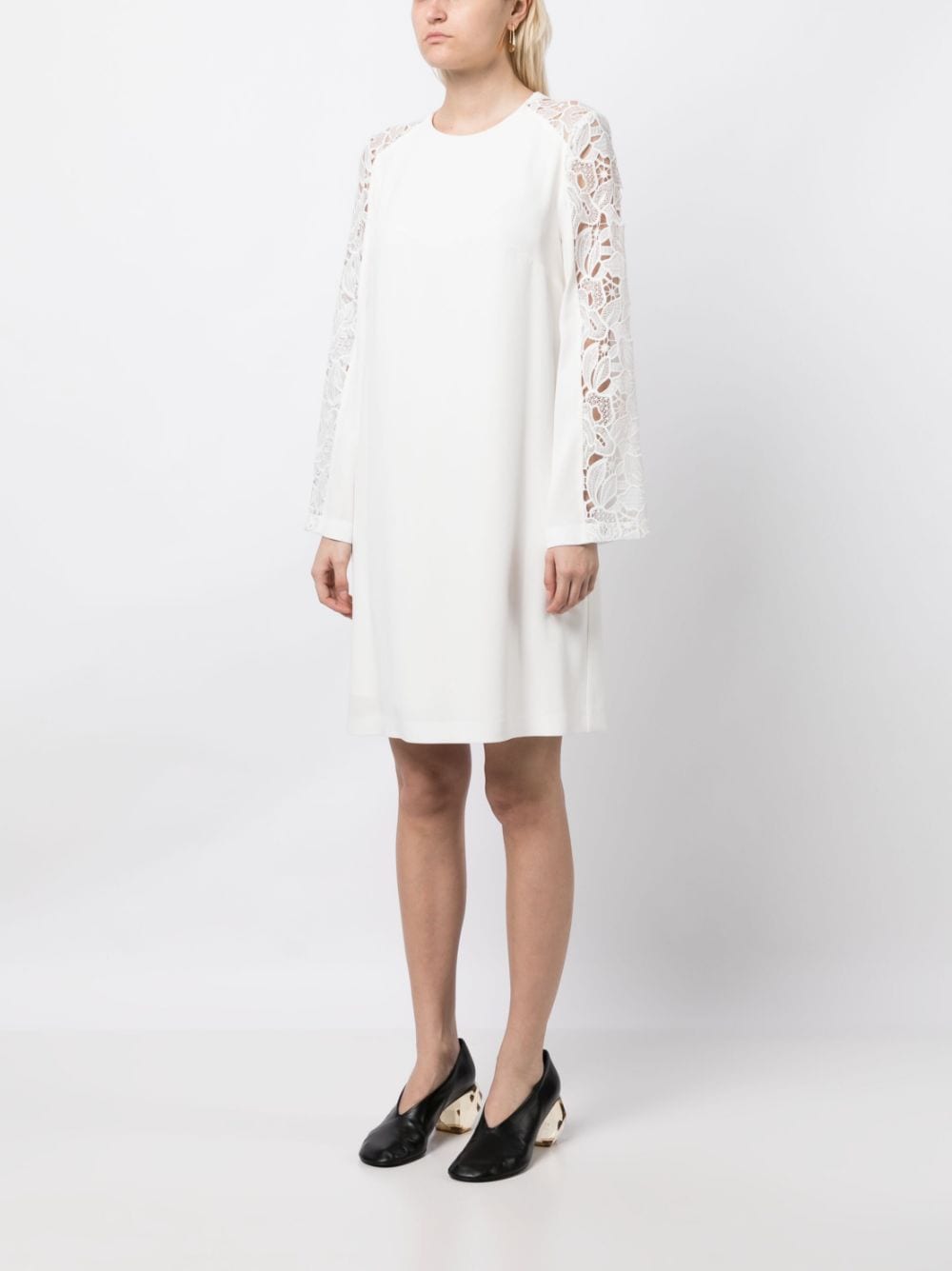 Shop Paule Ka Lace-detail Long-sleeved Minidress In Weiss