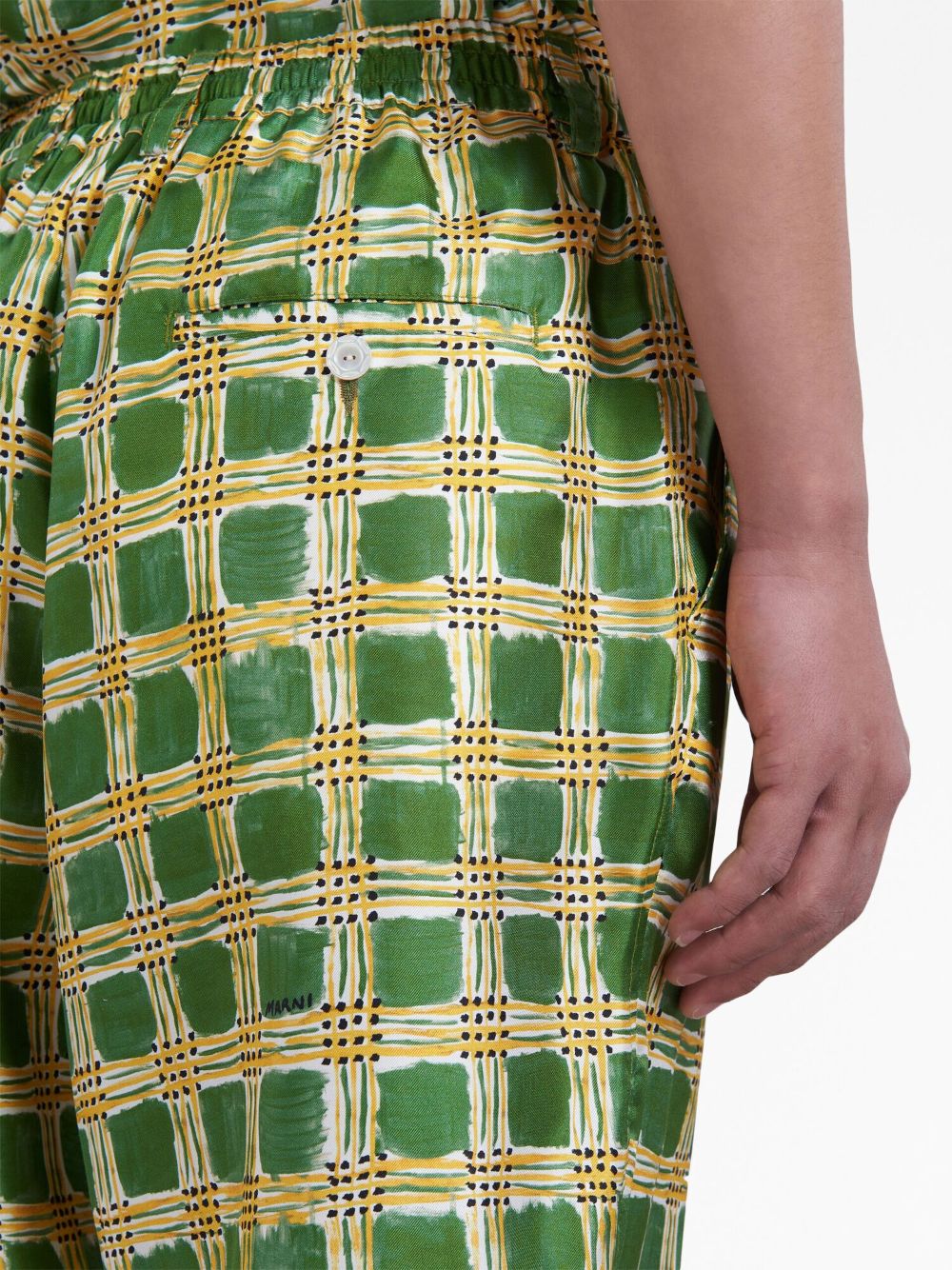 Shop Marni Check Fields Silk Shorts In Green