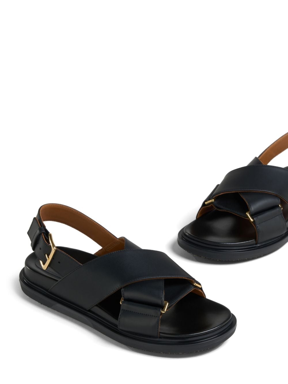 Shop Marni Fussbet Leather Sandals In Black