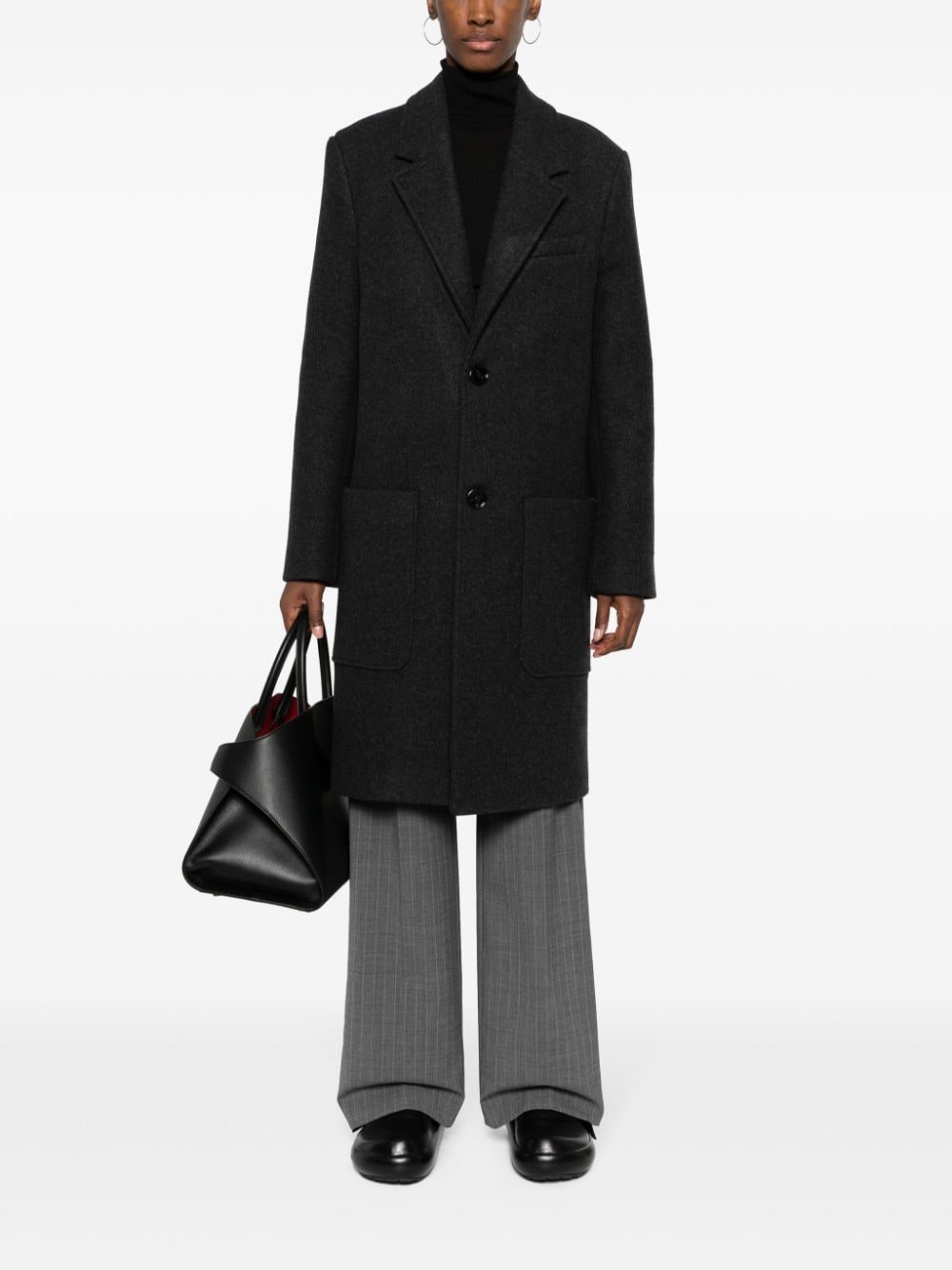 Shop Ami Alexandre Mattiussi Single-breasted Wool Coat In 055 Heather Grey