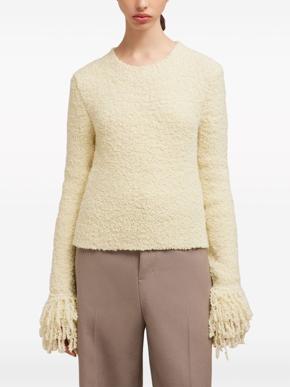 Shop Ami Alexandre Mattiussi Fringed-trim Cropped Jumper In Neutrals