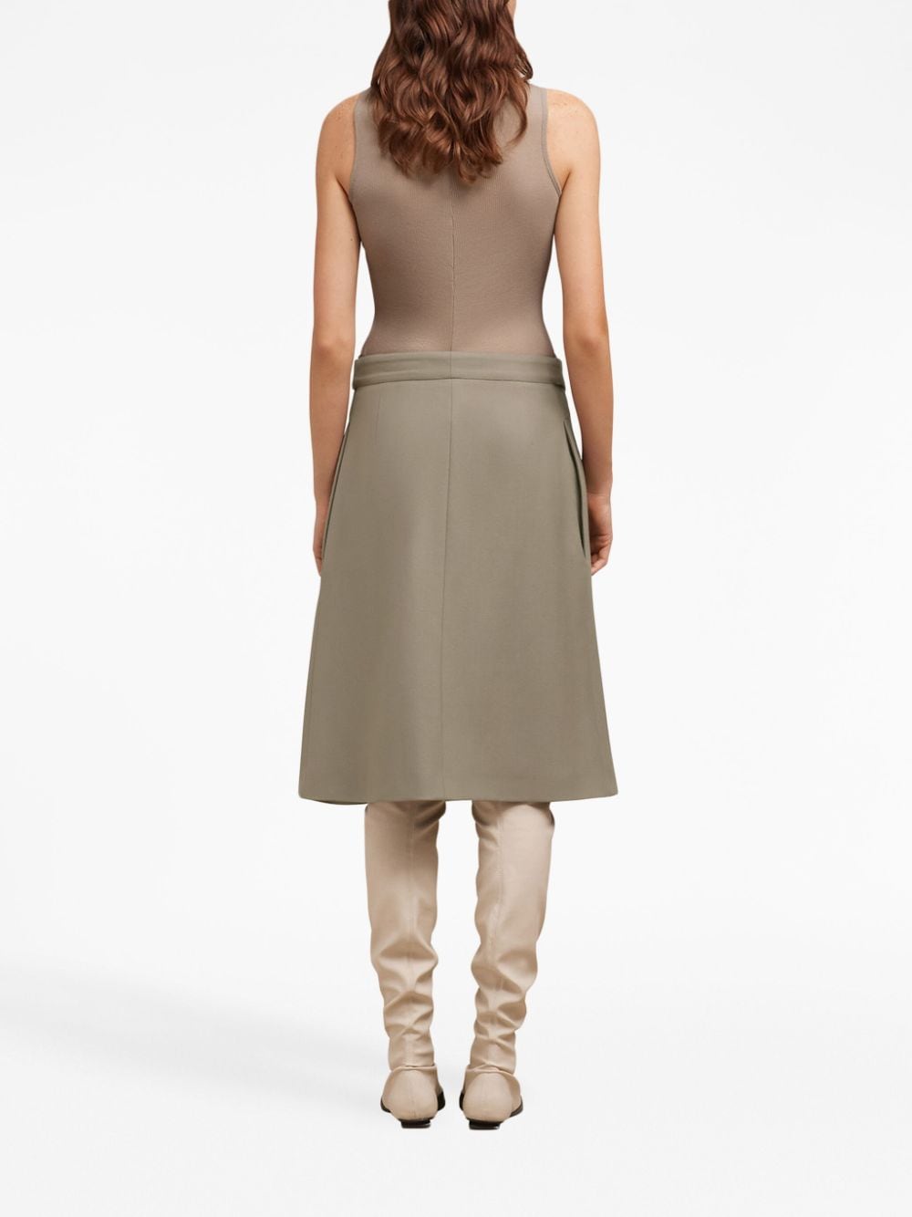 Shop Ami Alexandre Mattiussi Belted Wool Midi Skirt In Neutrals