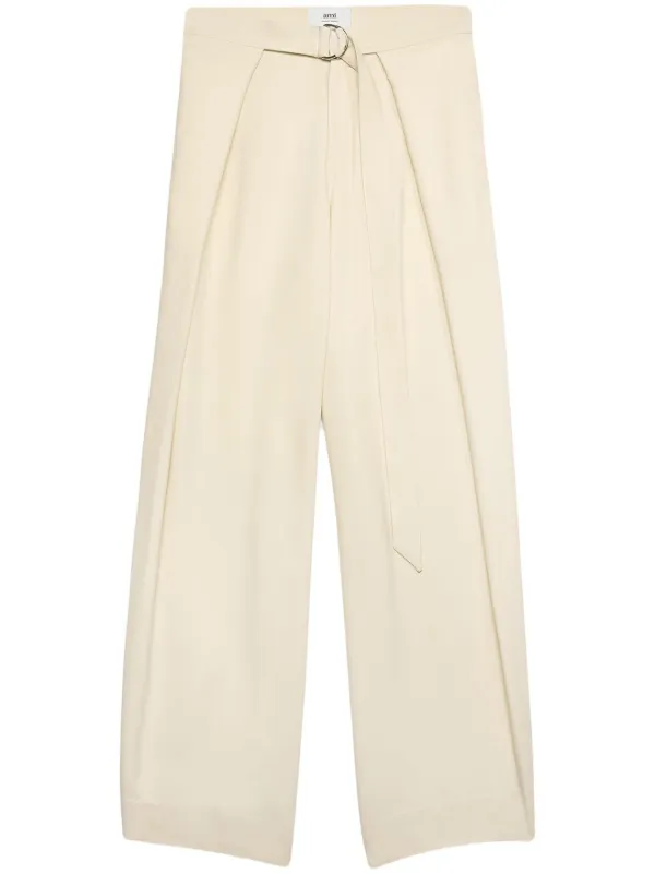 Ami Paris Layered Wide-leg Trousers in Neutrals