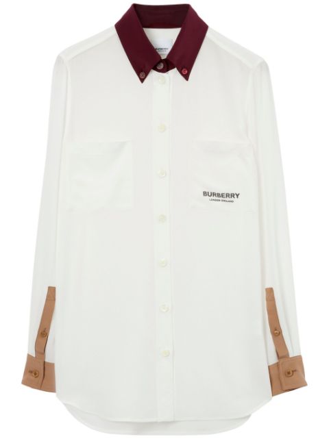 Cheap Burberry contrast-panel silk shirt Women