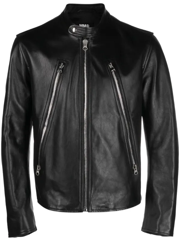 Maison margiela leather discount wool sleeves biker jacket