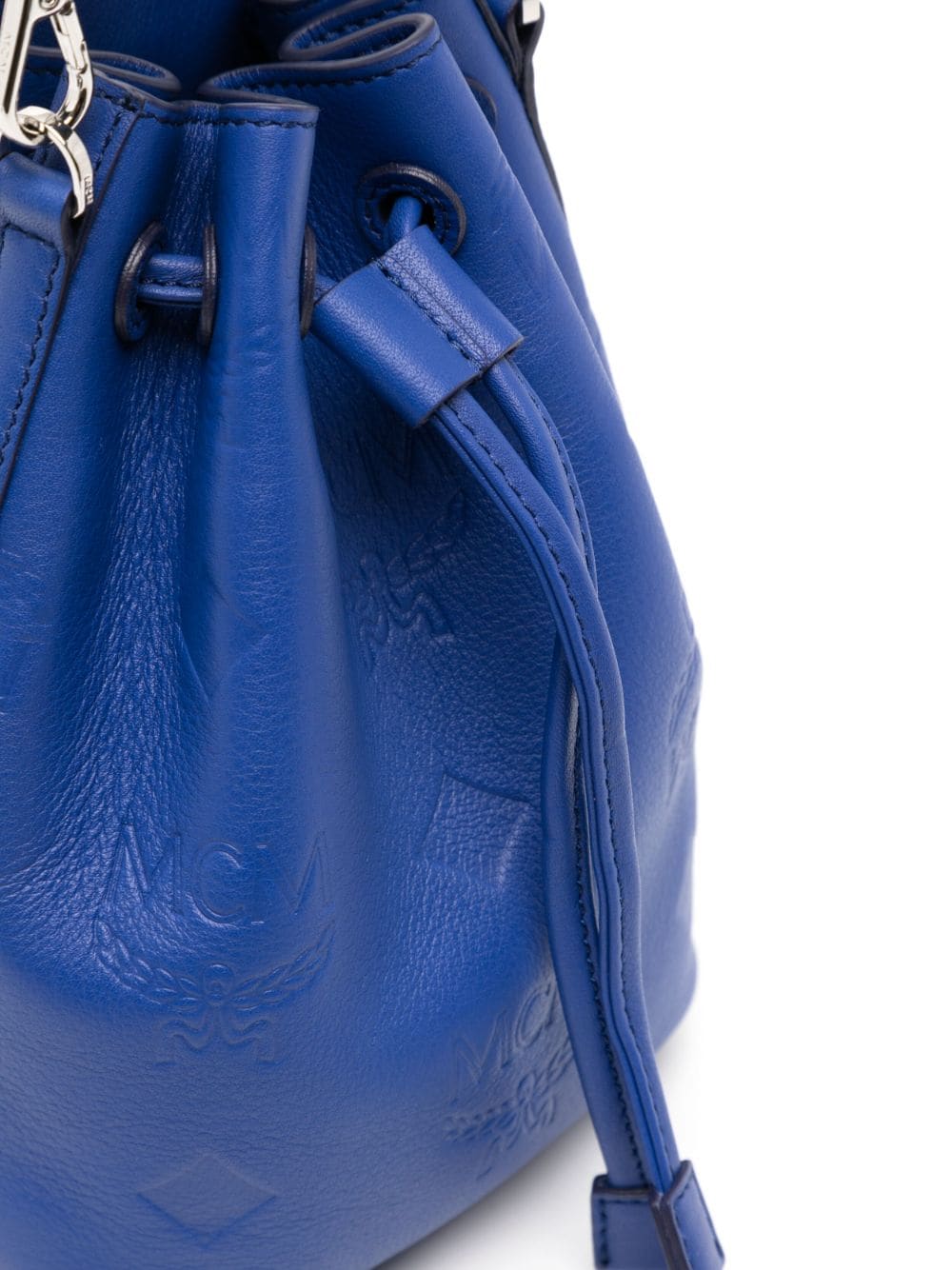 Mcm Mini Dessau Monogram Bucket Bag - Blue