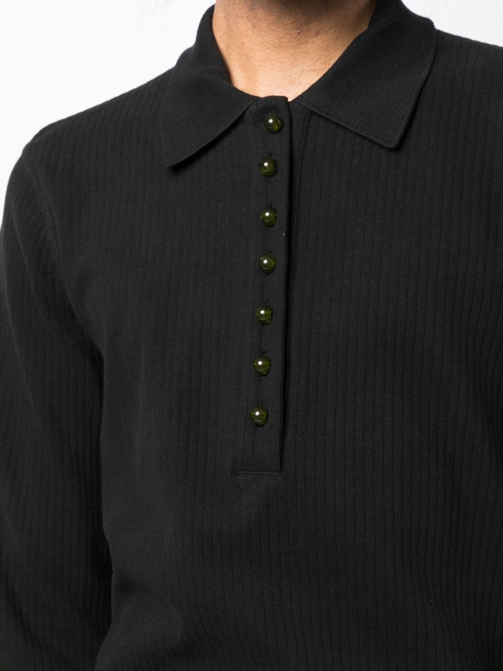 Shop Namacheko Samira Ribbed-knit Polo Shirt In Schwarz