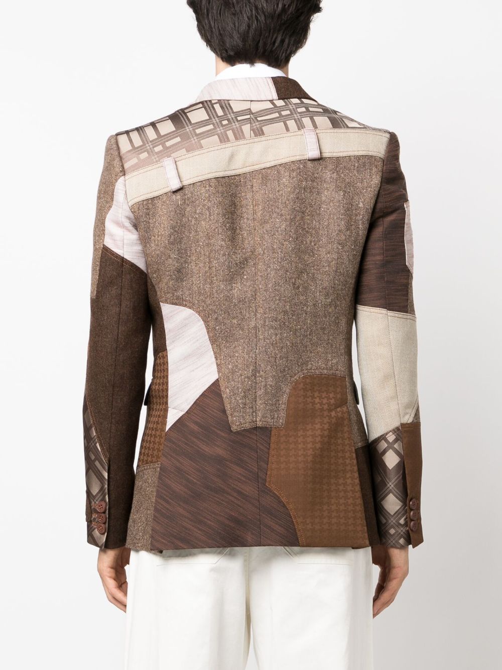 Shop Moschino Double-breasted Patchwork Blazer In Brown
