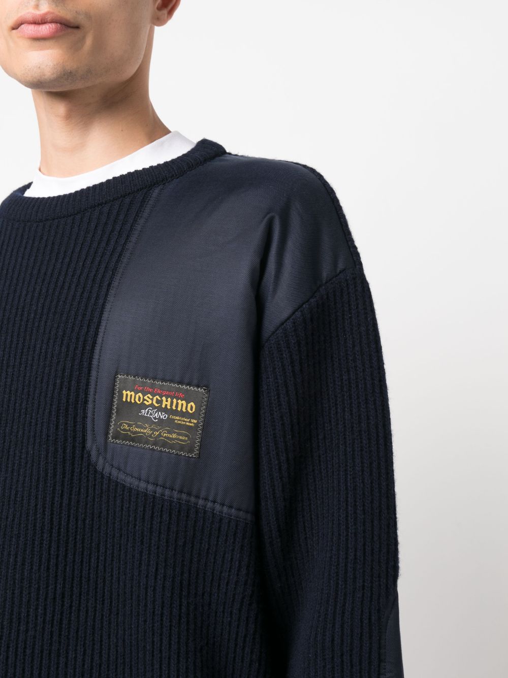 Shop Moschino Logo-patch Panelled Jumper In Blue