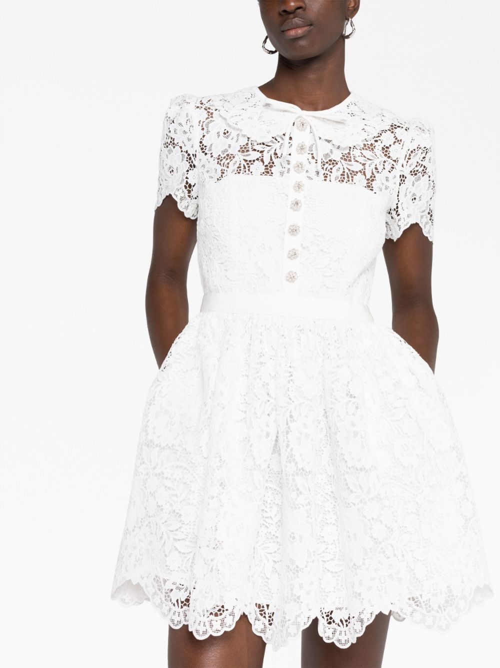 Shop Self-portrait Crystal-embellished Lace Minidress In White