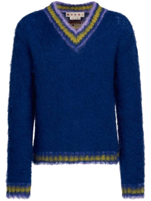 Marni striped-trim mohair-blend jumper Men