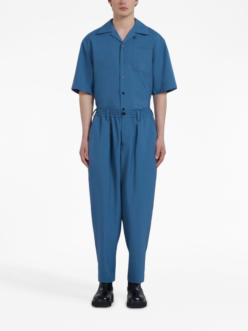 Shop Marni Tropical Pleated Wool Trousers In Blue