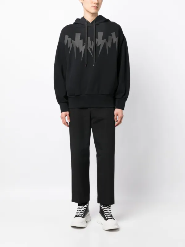 Neil Barrett Thunderbolt-print Cotton Hoodie | Black | FARFETCH JO
