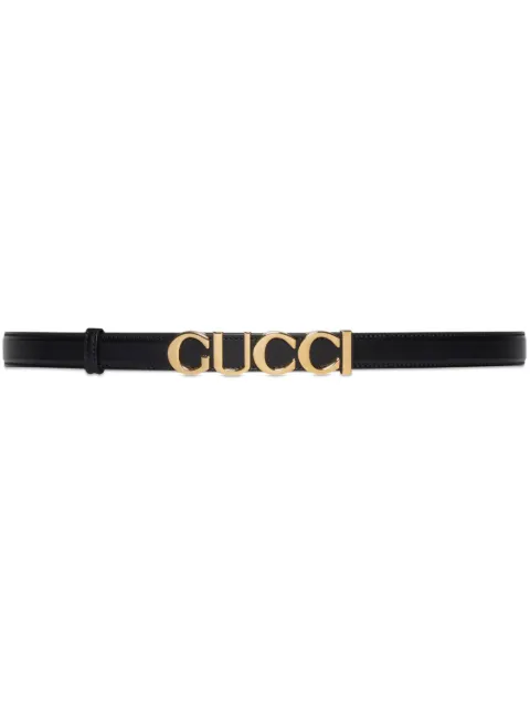 Gucci logo-plaque thin leather belt