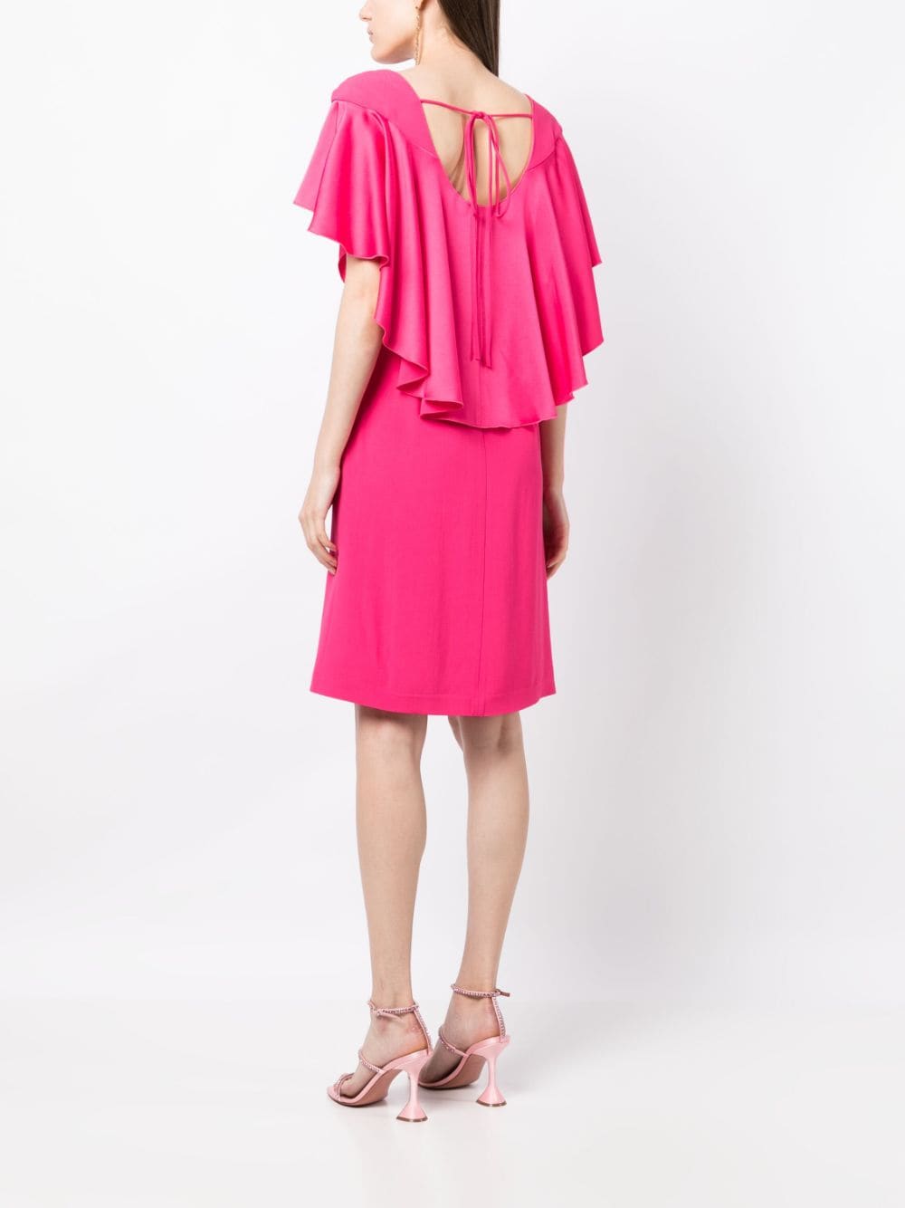 Shop Paule Ka Draped-detail Satin-finish Dress In Pink