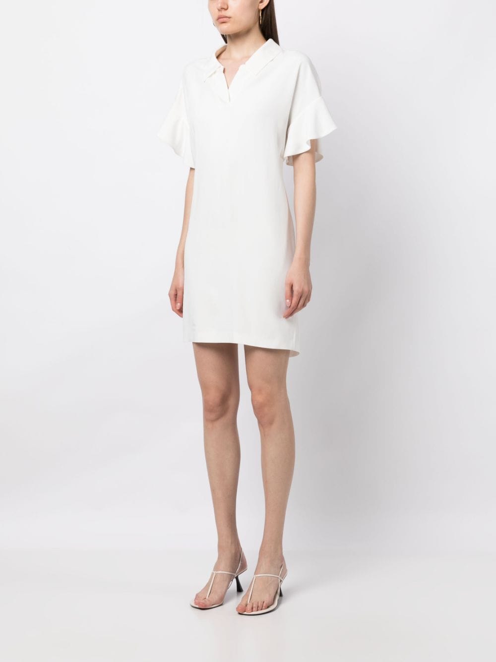 Shop Paule Ka Ruffle-cuffs Short-sleeve Dress In White