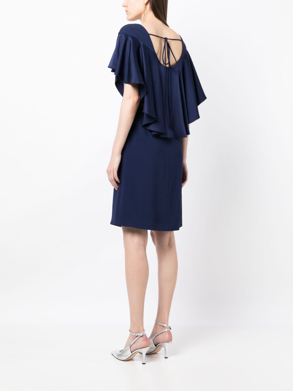 Shop Paule Ka Draped-detail Satin-finish Dress In Blue