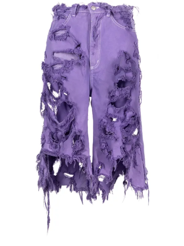 Natasha Zinko Destroyed Monster Denim Shorts Purple FARFETCH CA