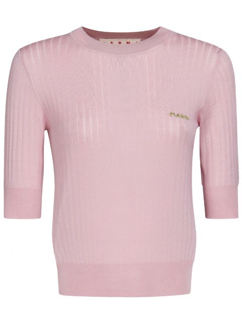 Marni logo-embroidered ribbed jumper Women