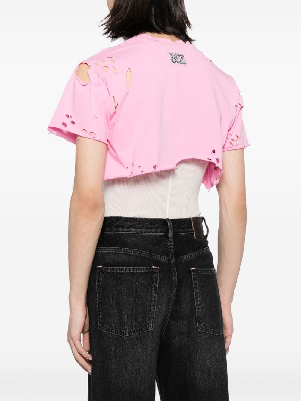 Shop Natasha Zinko Monster Distressed-effect Cotton T-shirt In Pink