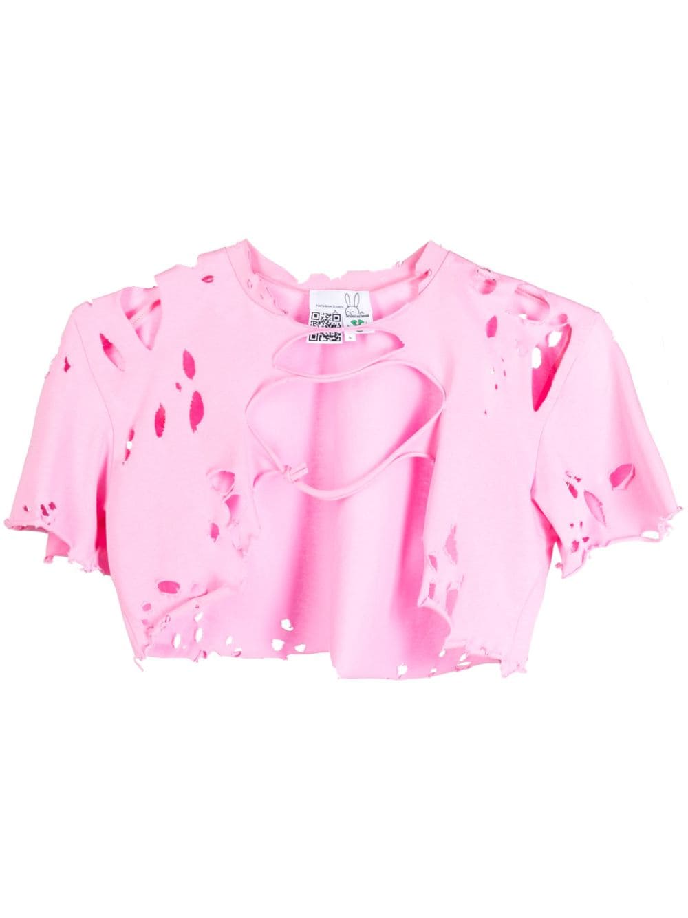 Natasha Zinko Monster Distressed-effect Cotton T-shirt In Pink