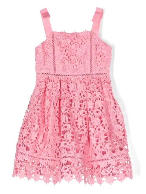 Self-Portrait Kids guipure-lace sleeveless flared dress