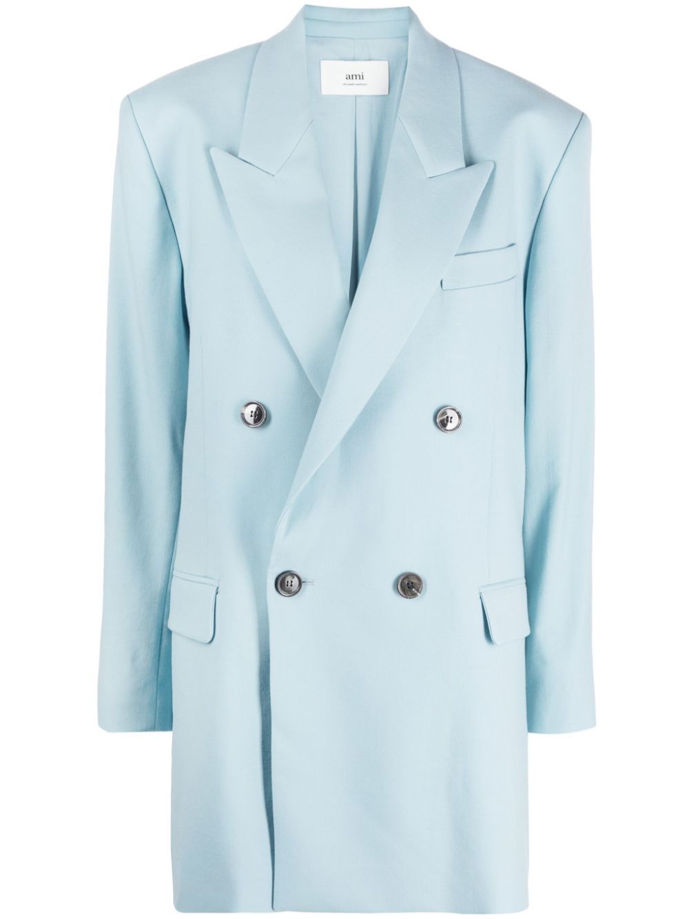 Shop Ami Alexandre Mattiussi Double-breasted Virgin Wool Coat In Blue