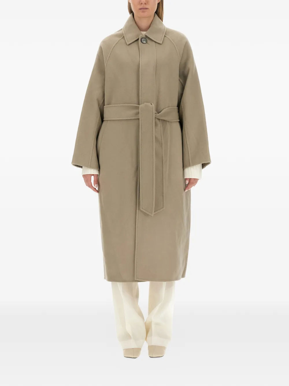  Ami Paris Belted Single-breasted Coat - Neutrals 
