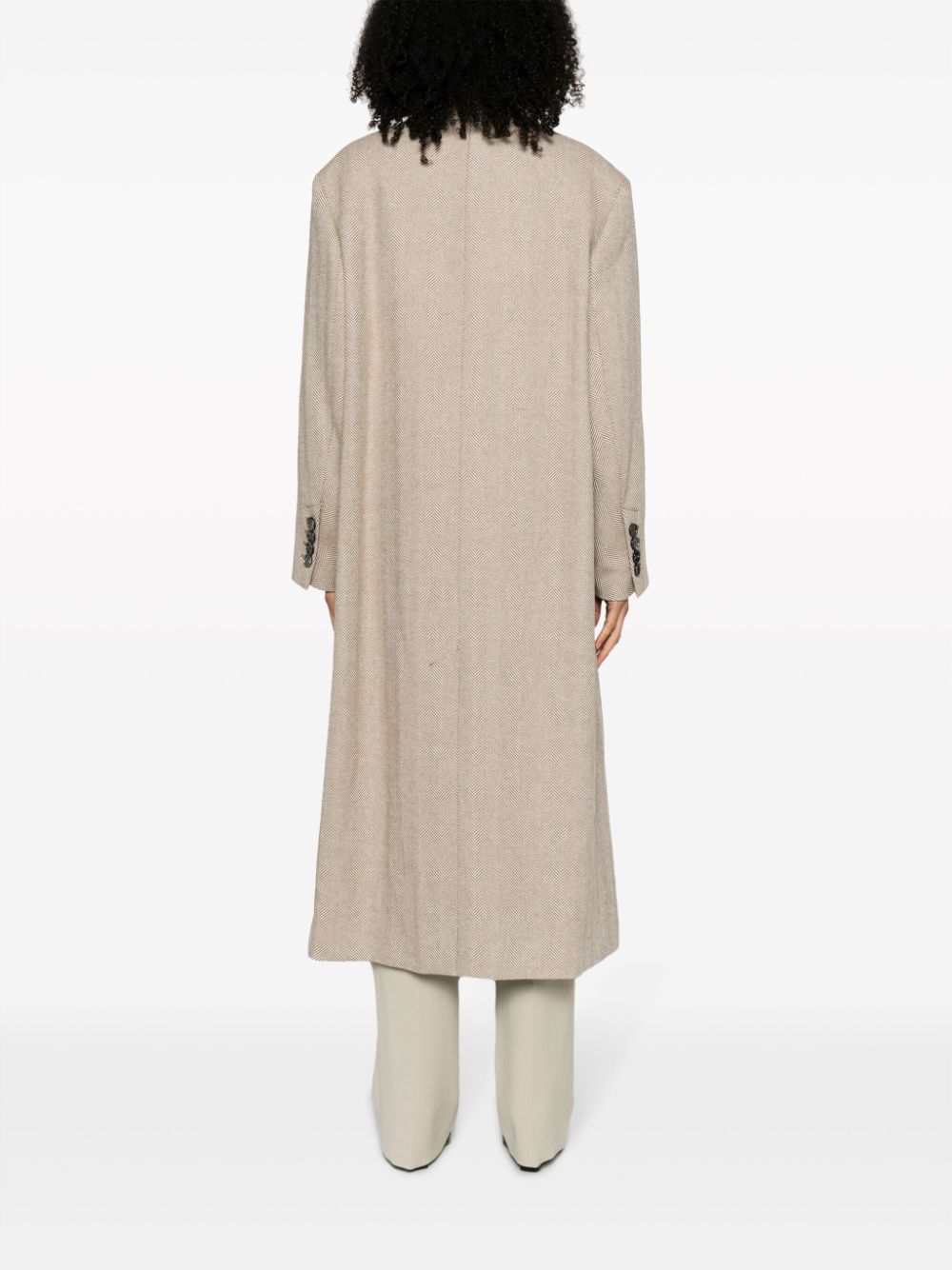 Shop Ami Alexandre Mattiussi Double-breasted Herringboned Long Coat In 268 Champagne/ Ivory