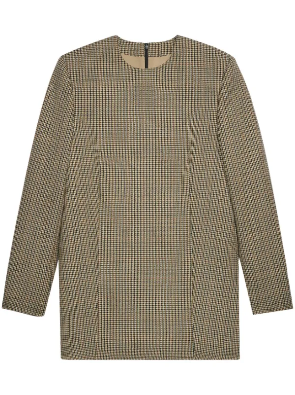 Ami Paris Check-print Long-sleeve Minidress in Neutrals