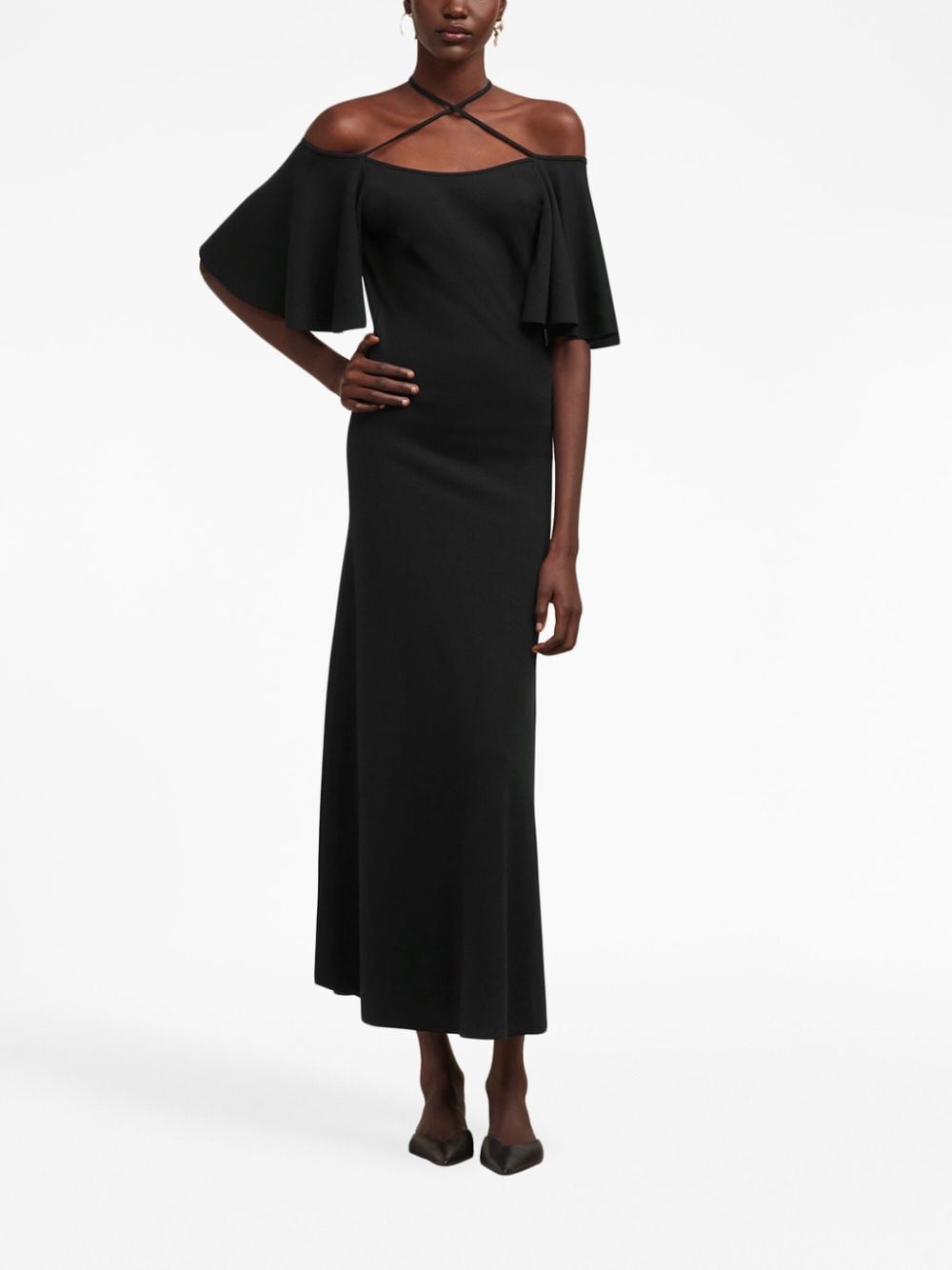 AMI Paris Maxi-jurk met halternek Zwart