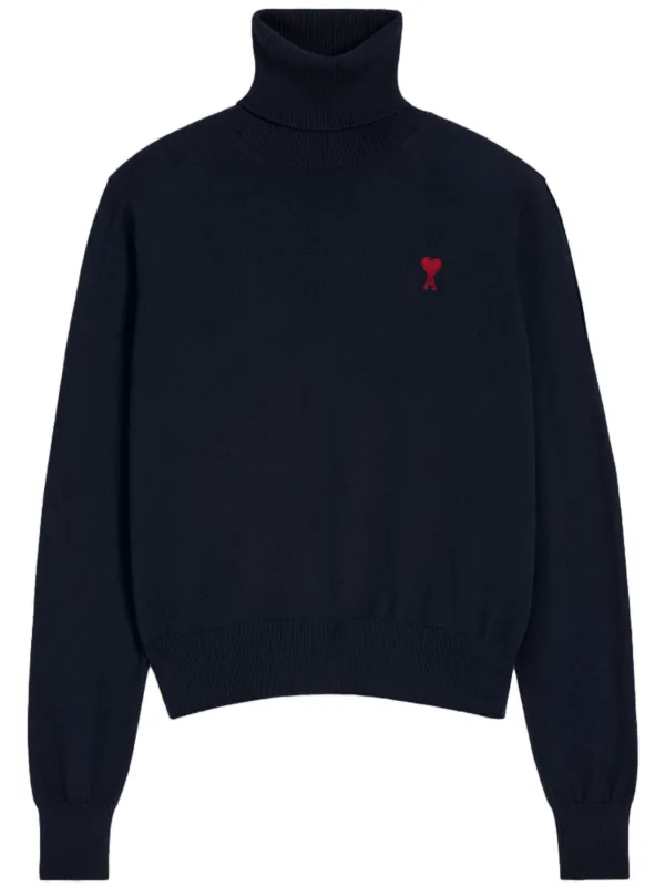 Ami Paris Ami De Coeur High-neck Jumper in Blue