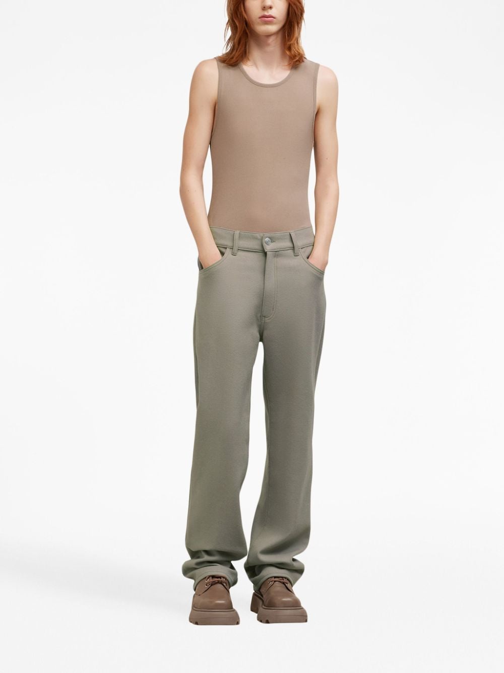 Shop Ami Alexandre Mattiussi Wool Straight-leg Trousers In Grey