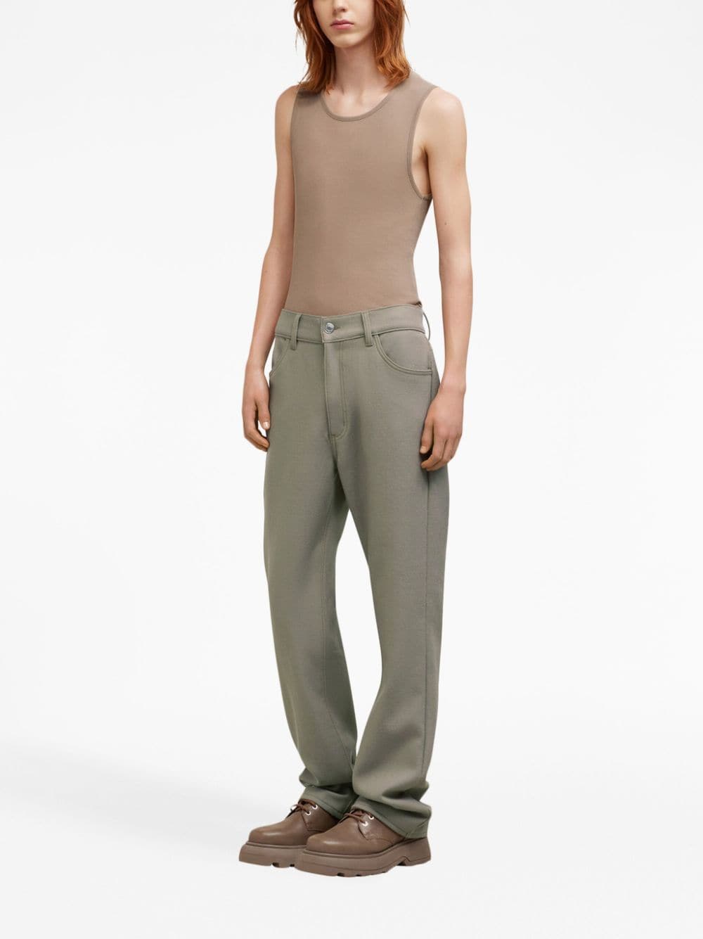 Shop Ami Alexandre Mattiussi Wool Straight-leg Trousers In Grey