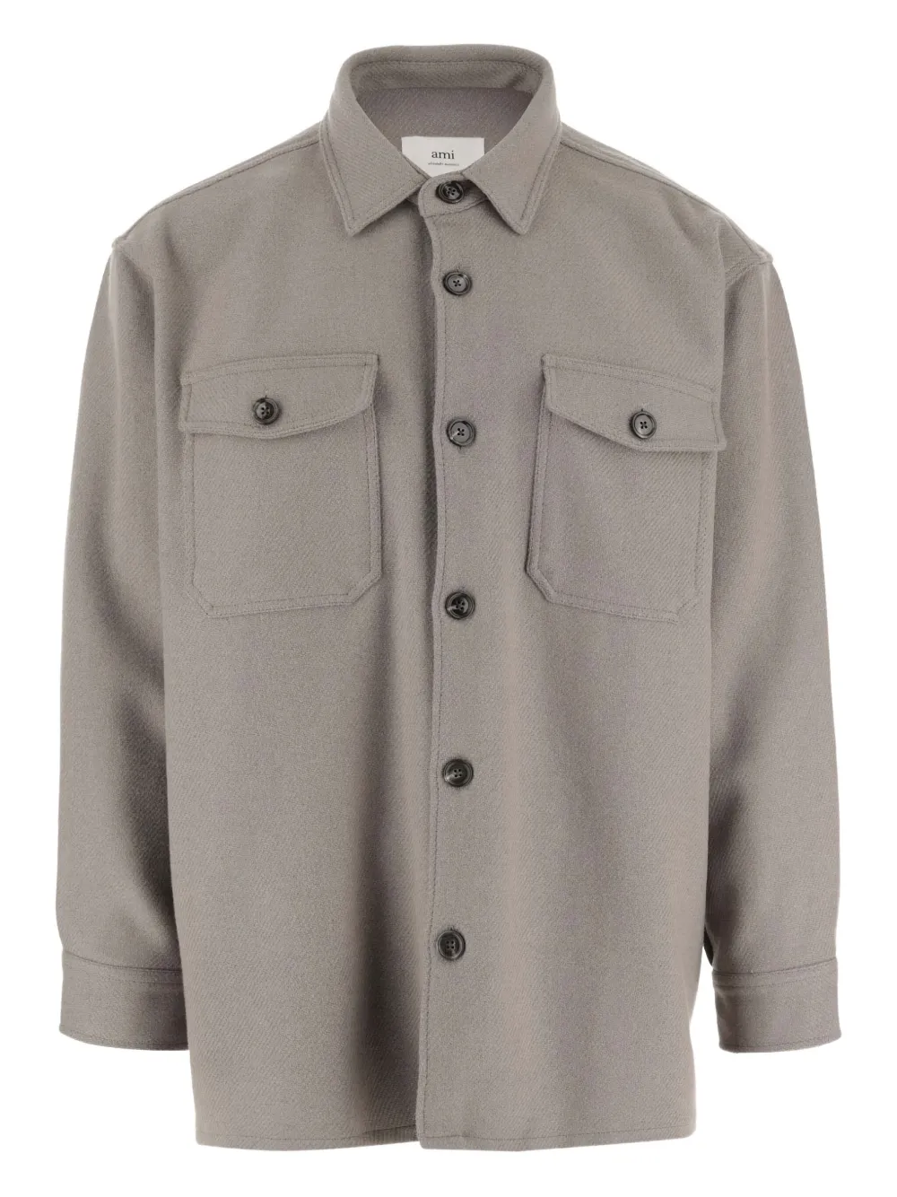 AMI Paris Shirtjack met gespreide kraag Beige