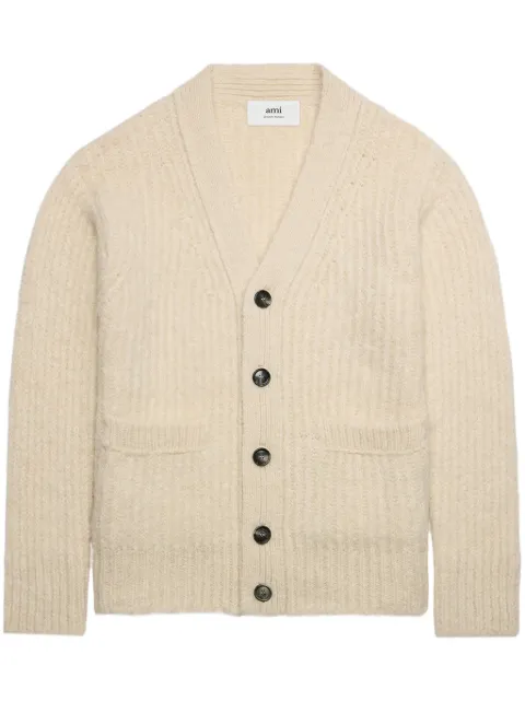 AMI Paris V-neck rib-knit cardigan
