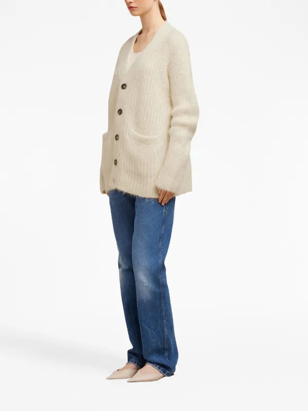 AMI Paris リブニット Vネックカーディガン | ニュートラル | FARFETCH JP