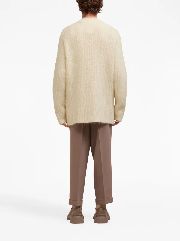 AMI Paris リブニット Vネックカーディガン | ニュートラル | FARFETCH JP