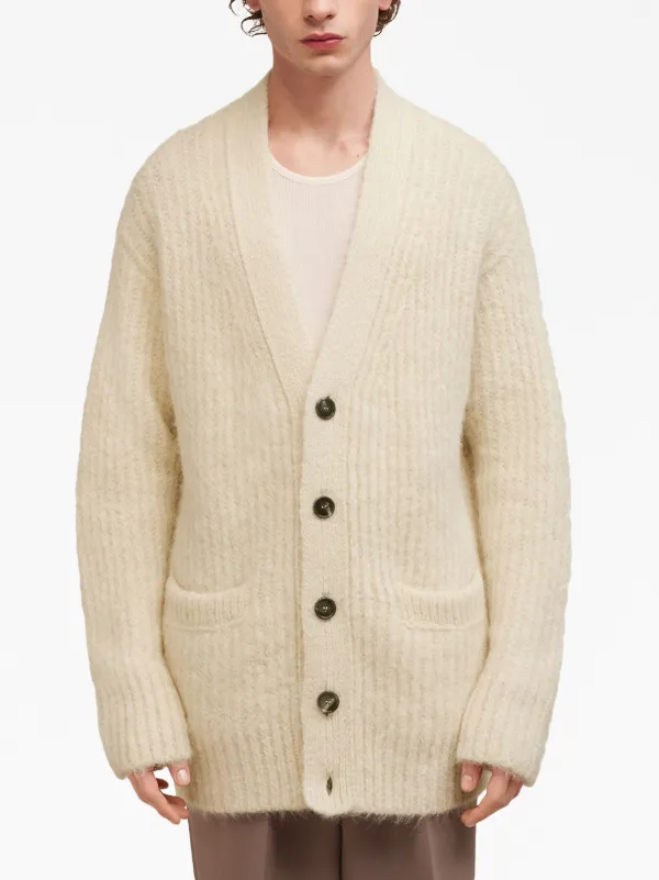 AMI Paris リブニット Vネックカーディガン | ニュートラル | FARFETCH JP