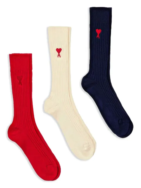 AMI Paris Ami de Coeur intarsia-knit socks (pack of three)