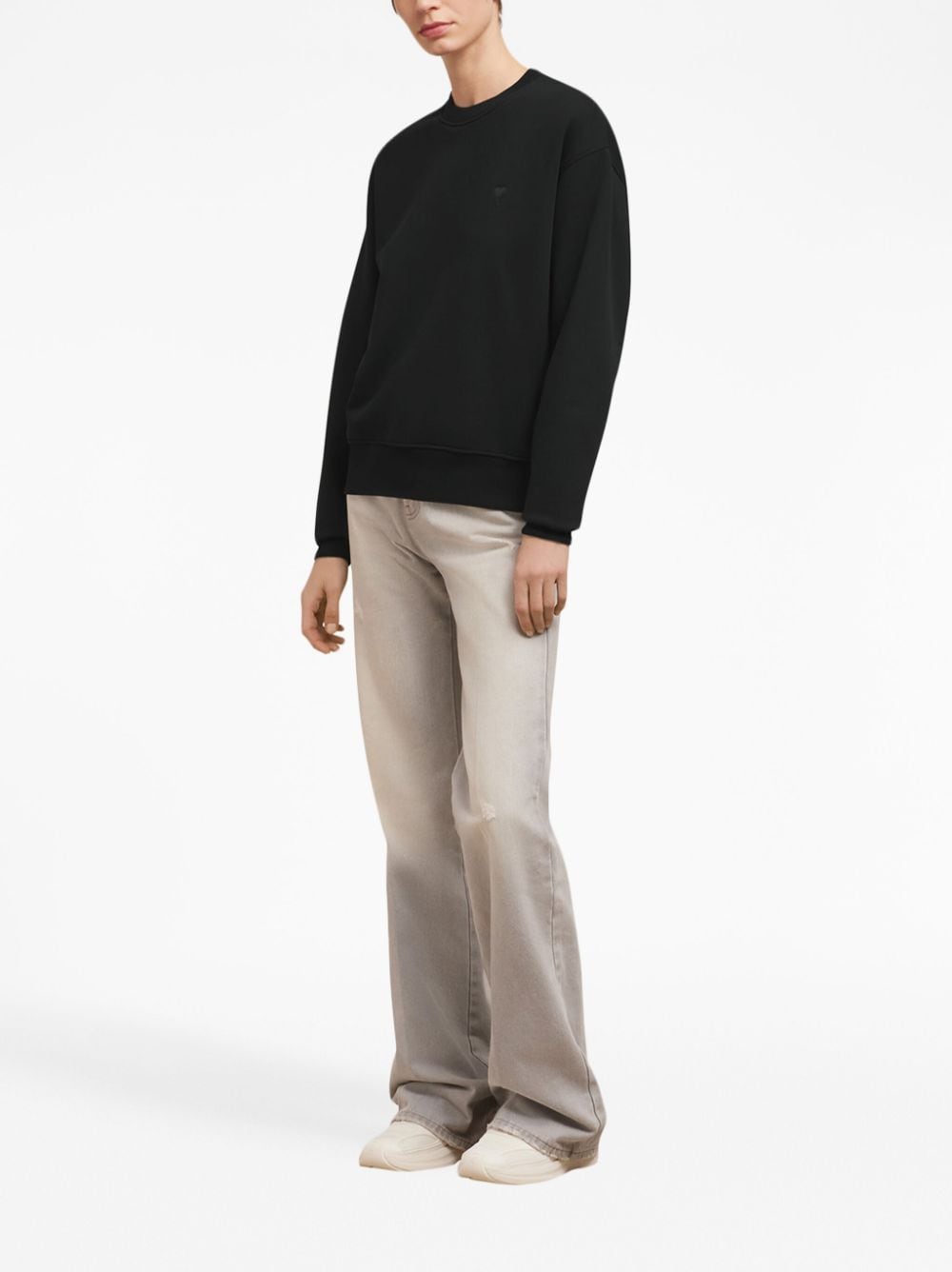 Shop Ami Alexandre Mattiussi Embroidered-logo Cotton Sweatshirt In Black