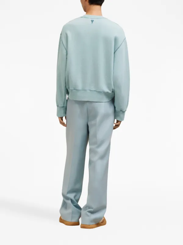 AMI Paris embroidered-logo Cotton Sweatshirt | Blue | FARFETCH
