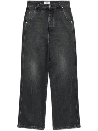 【AMI PARIS】Straight Fit Jeans Used Black Denim AMI Paris low-rise straight-leg Jeans | Black | FARFETCH