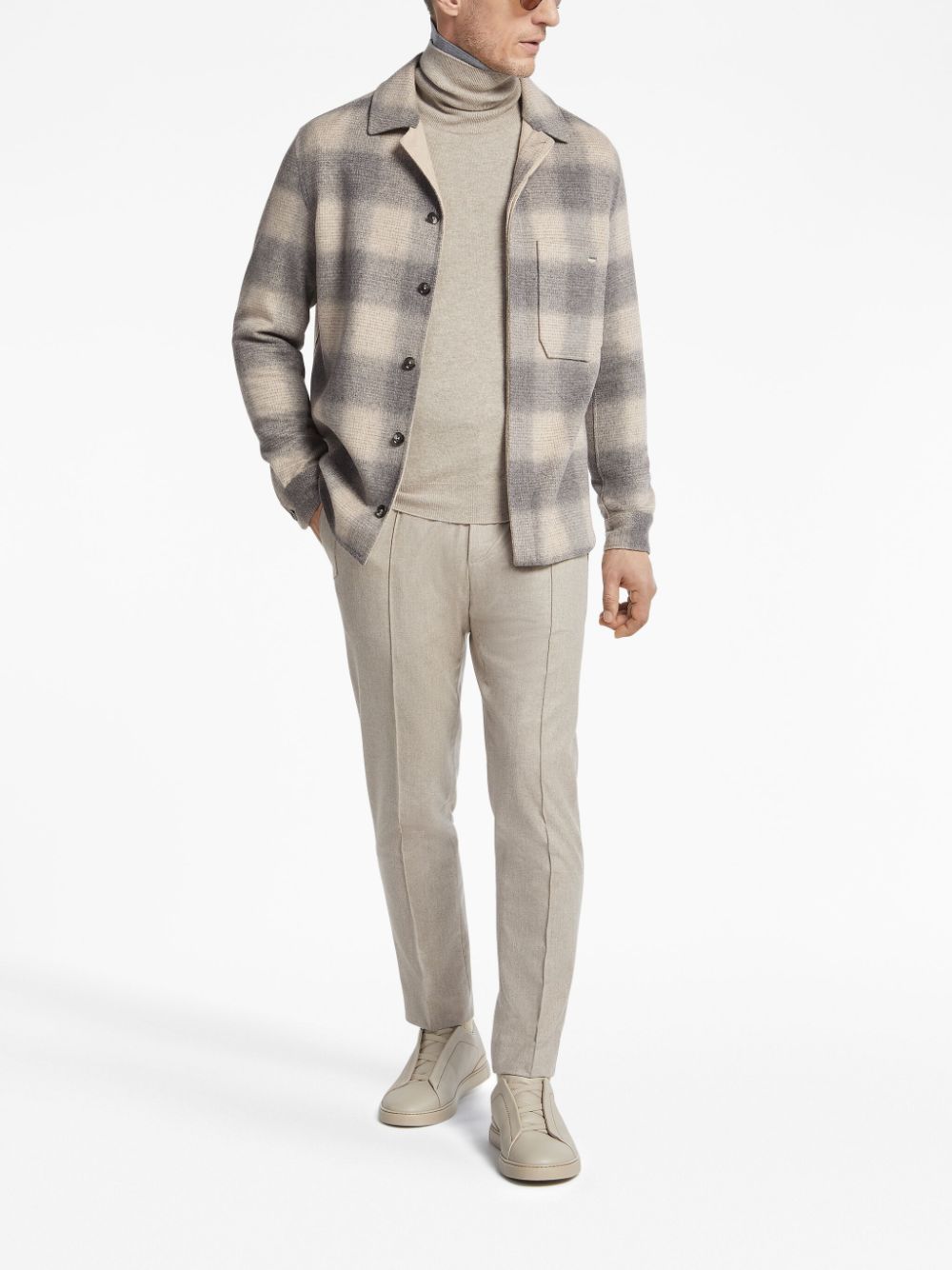 Shop Zegna Trofeo Checked Cashmere Overshirt In Neutrals