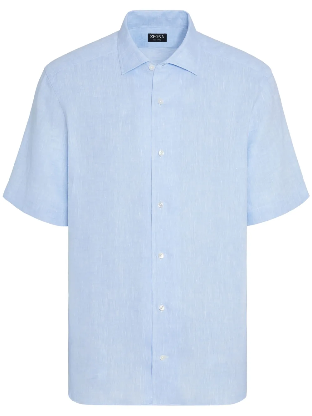 Zegna Short-sleeve Linen Shirt In Light Blue