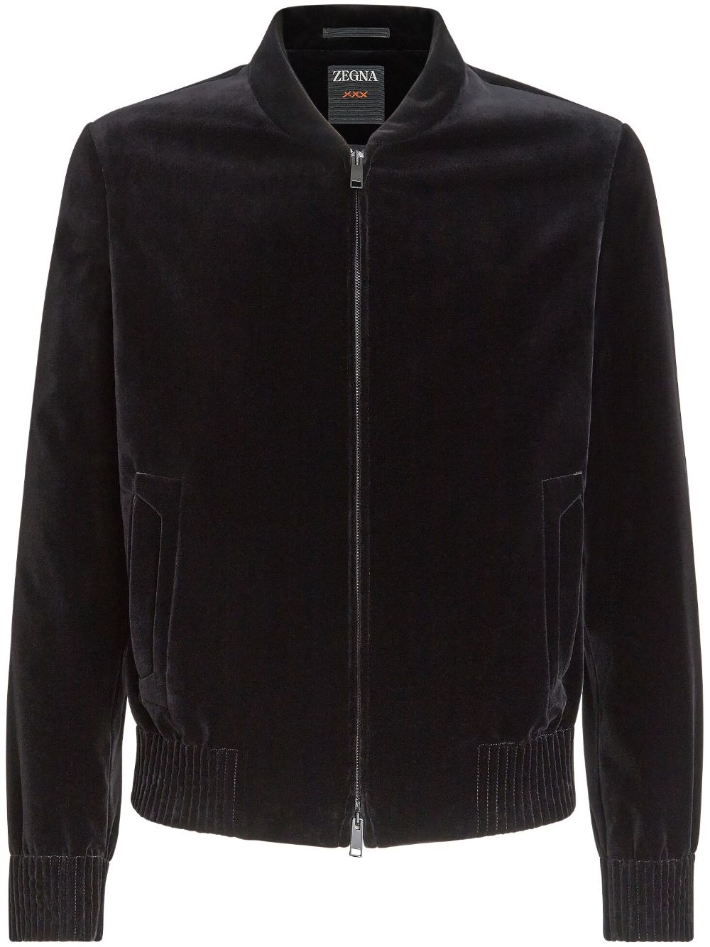 Zegna Velvet-effect Zip-fastening Bomber Jacket In Black