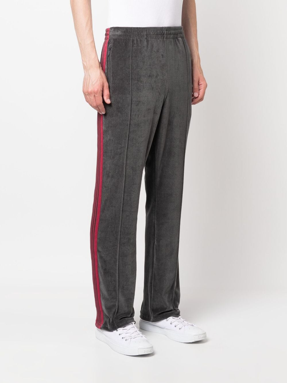 Shop Needles Embroidered-logo Velvet Track Pants In Grey