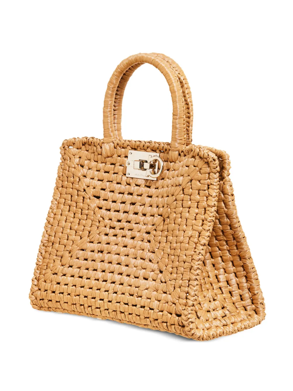 【FERRAGAMO】Small Studio Box Tote Bag/関税+全国送料込み Ferragamo Studio Box Raffia Tote Bag | Neutrals | FARFETCH