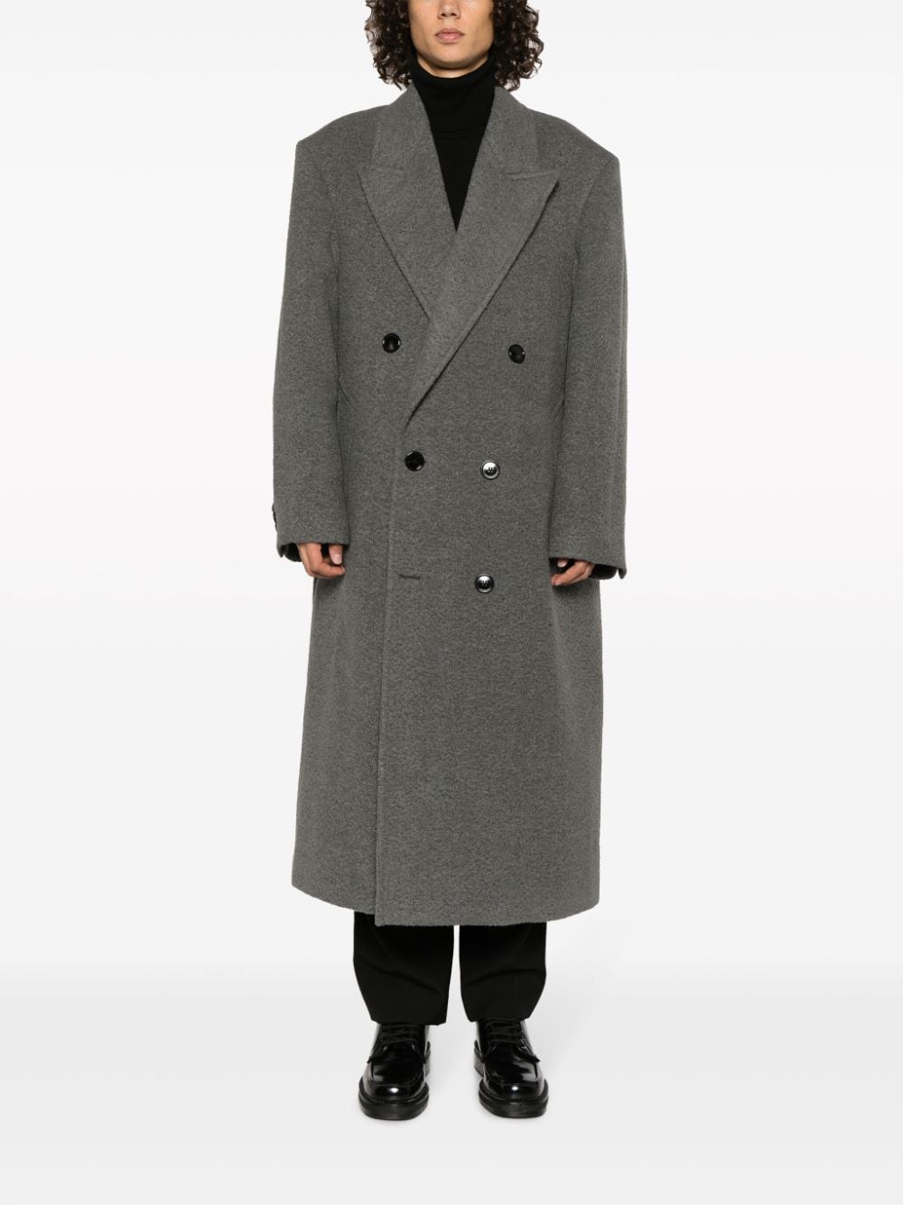Shop Ami Alexandre Mattiussi Double-breasted Long Coat In 055 Heather Grey
